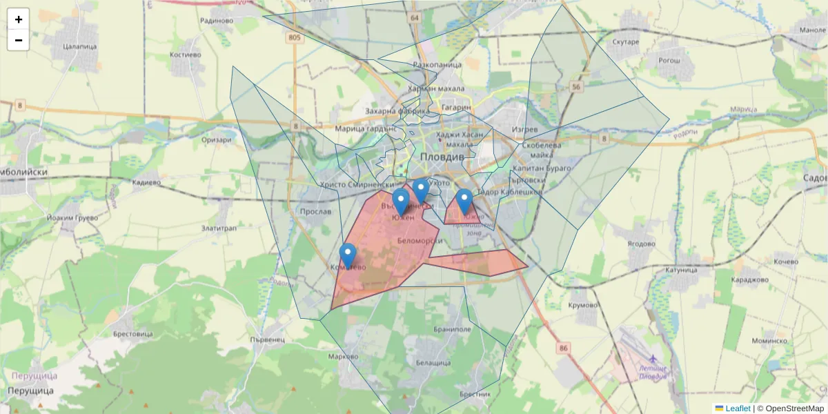 Карта на пощенски код  и съседните пощенски кодове в България