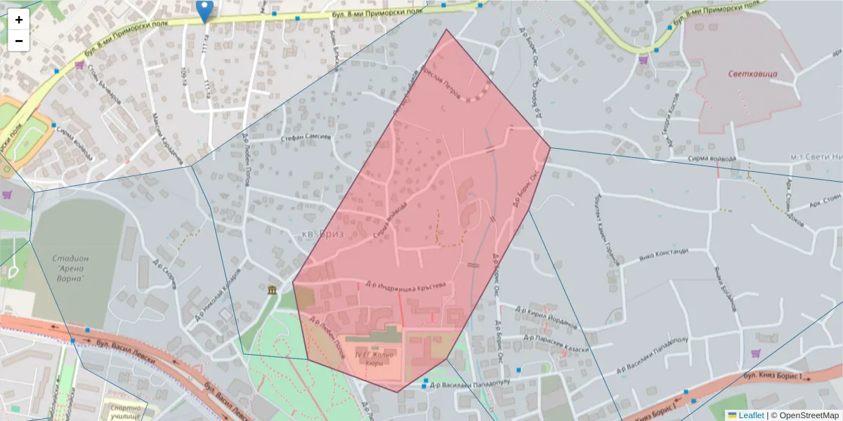 Карта на пощенски код  и съседните пощенски кодове в България