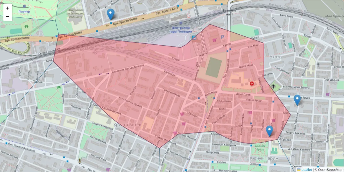 Карта на пощенски код  и съседните пощенски кодове в България
