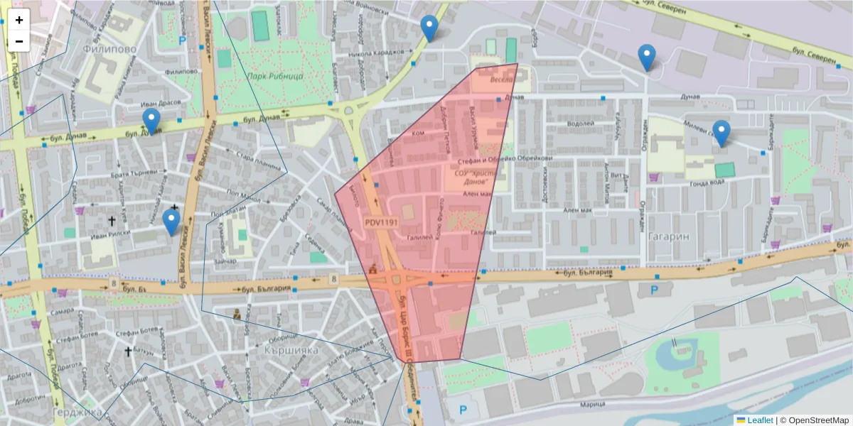 Карта на пощенски код  и съседните пощенски кодове в България