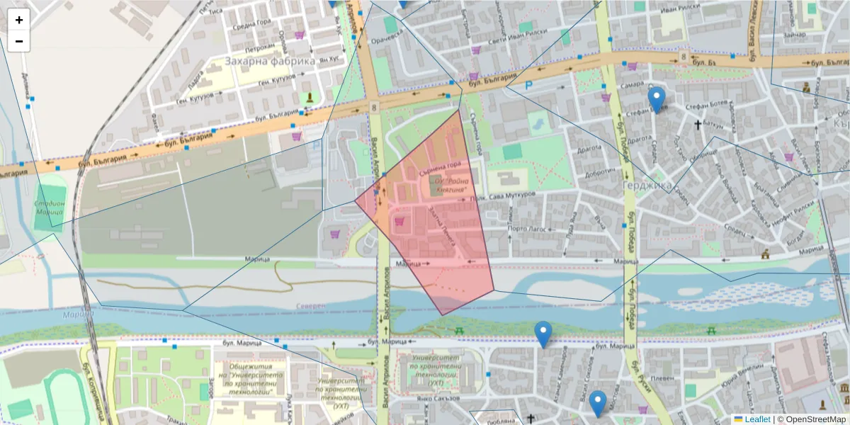 Карта на пощенски код  и съседните пощенски кодове в България