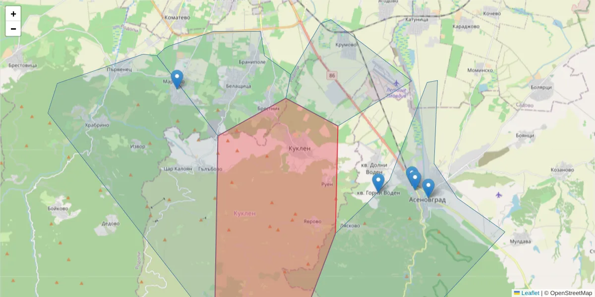 Карта на пощенски код  и съседните пощенски кодове в България