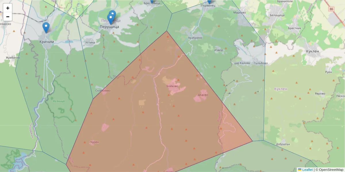 Карта на пощенски код  и съседните пощенски кодове в България