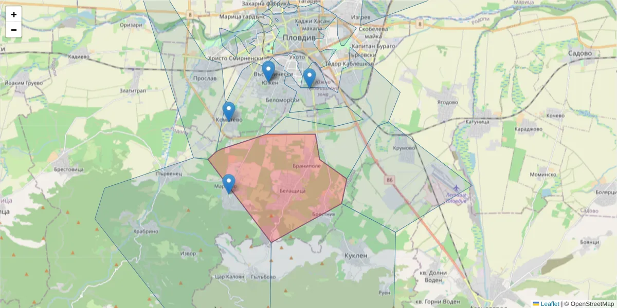 Карта на пощенски код  и съседните пощенски кодове в България