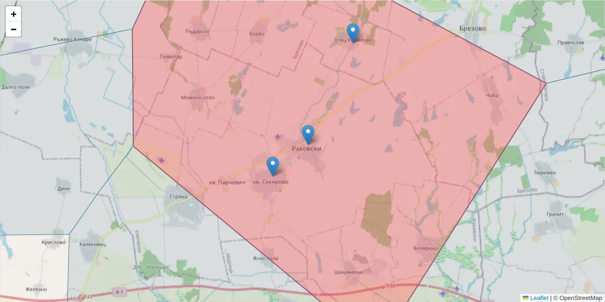 Карта на пощенски код  и съседните пощенски кодове в България