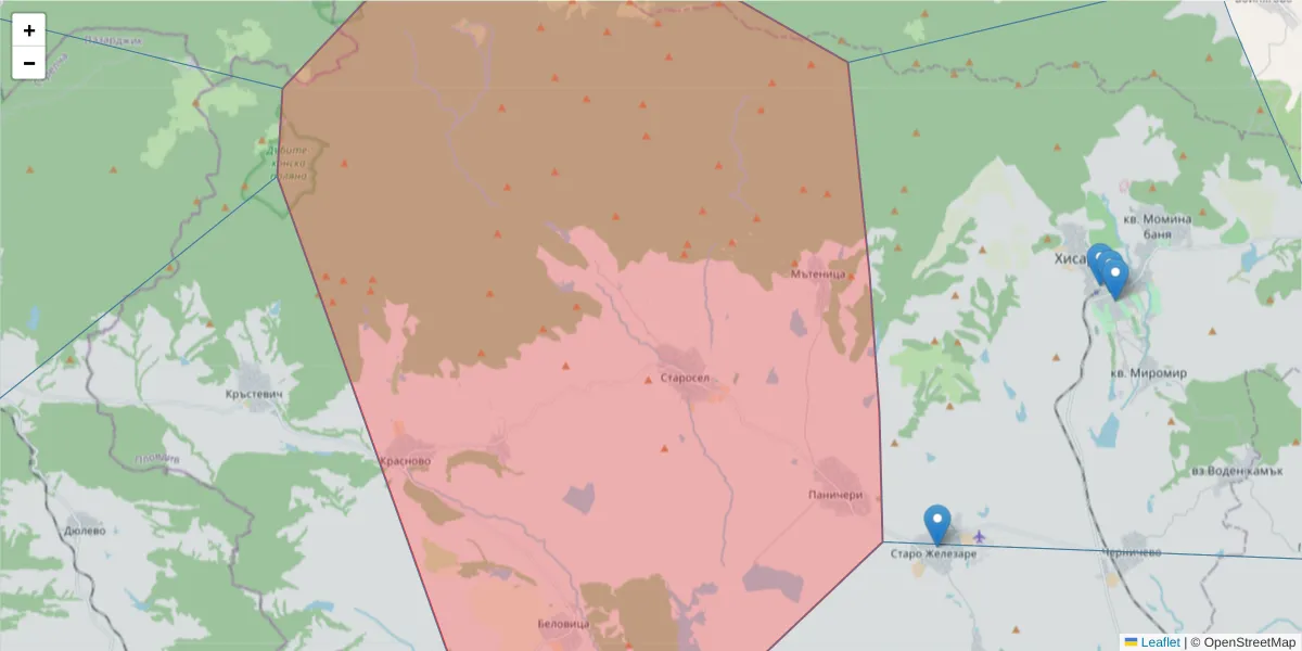 Карта на пощенски код  и съседните пощенски кодове в България
