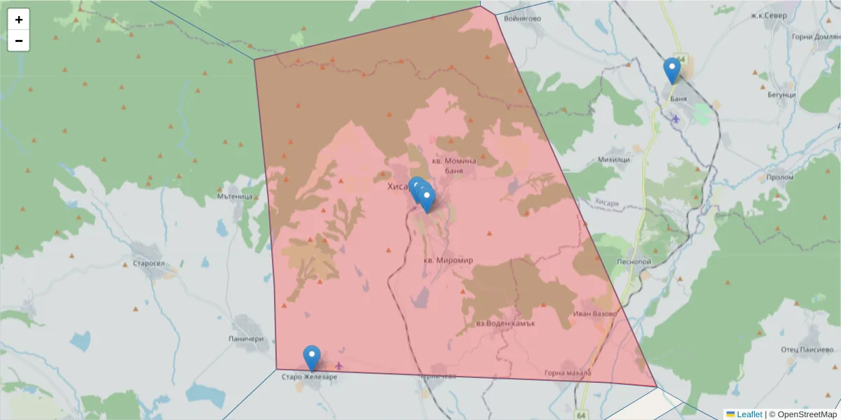 Карта на пощенски код  и съседните пощенски кодове в България