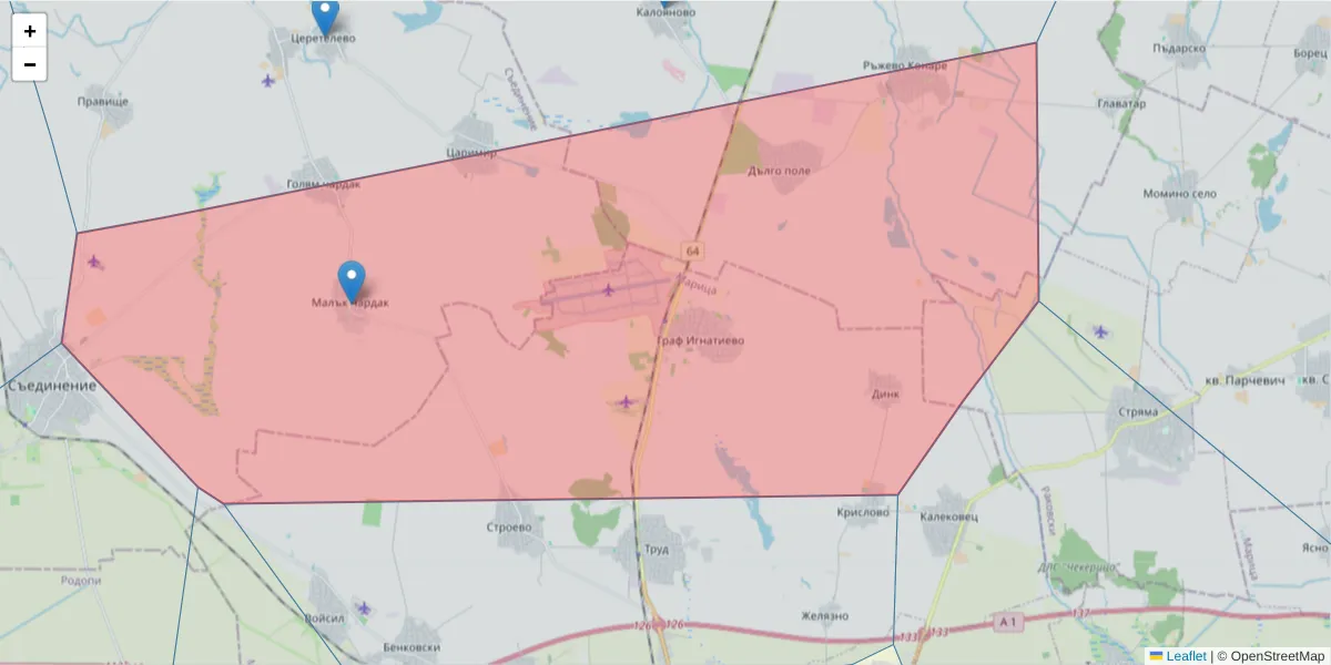 Карта на пощенски код  и съседните пощенски кодове в България