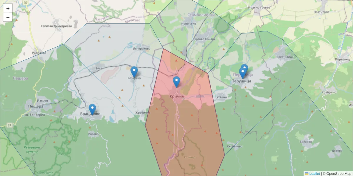 Карта на пощенски код  и съседните пощенски кодове в България