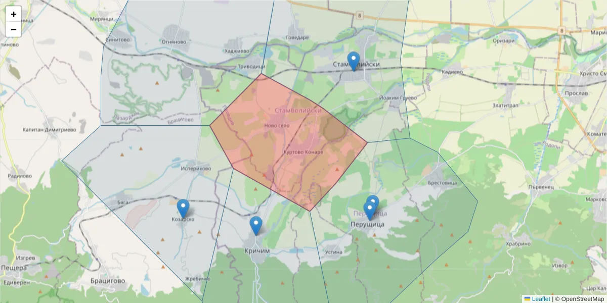 Карта на пощенски код  и съседните пощенски кодове в България