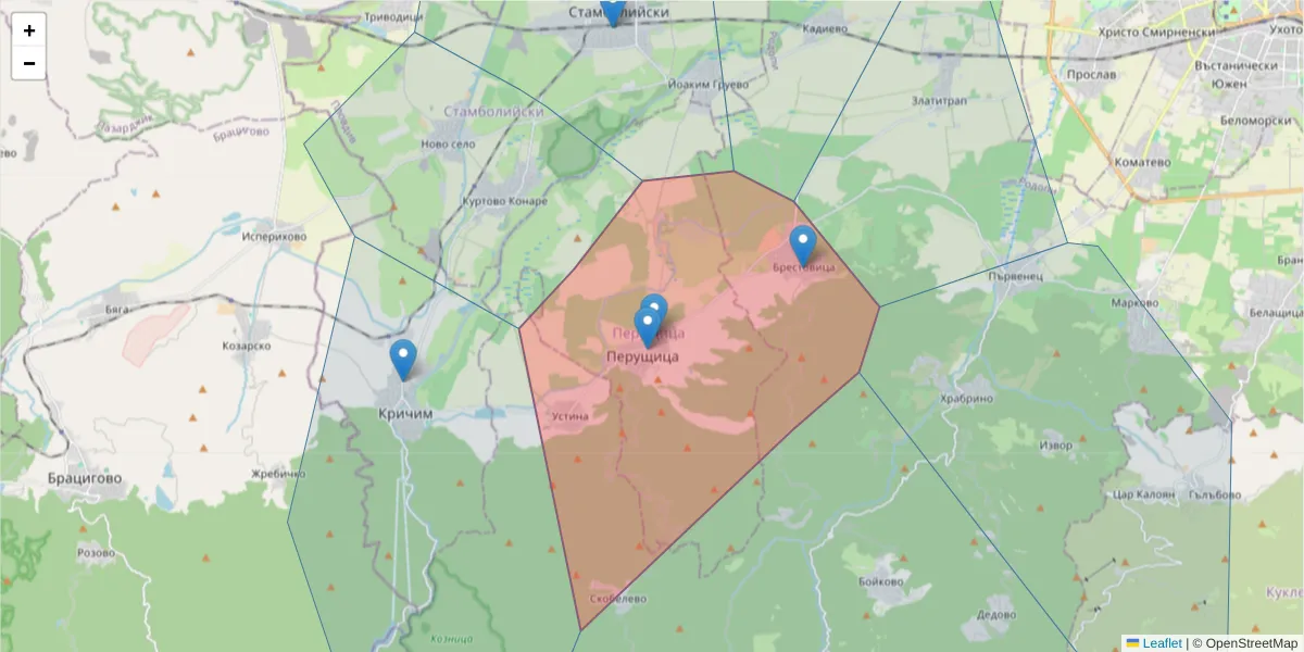 Карта на пощенски код  и съседните пощенски кодове в България