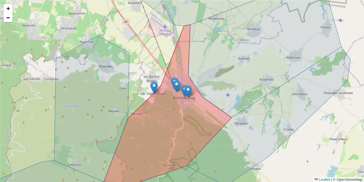 Карта на пощенски код  и съседните пощенски кодове в България