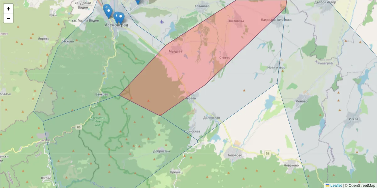 Карта на пощенски код  и съседните пощенски кодове в България