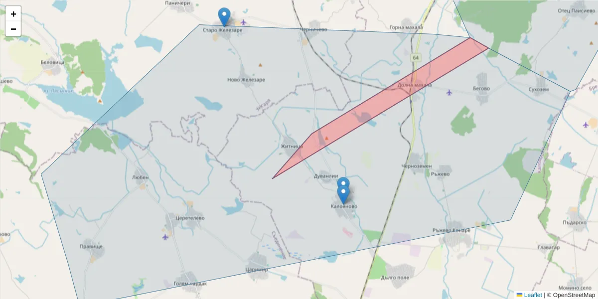 Карта на пощенски код  и съседните пощенски кодове в България