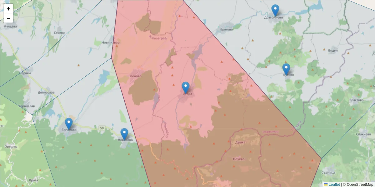 Карта на пощенски код  и съседните пощенски кодове в България