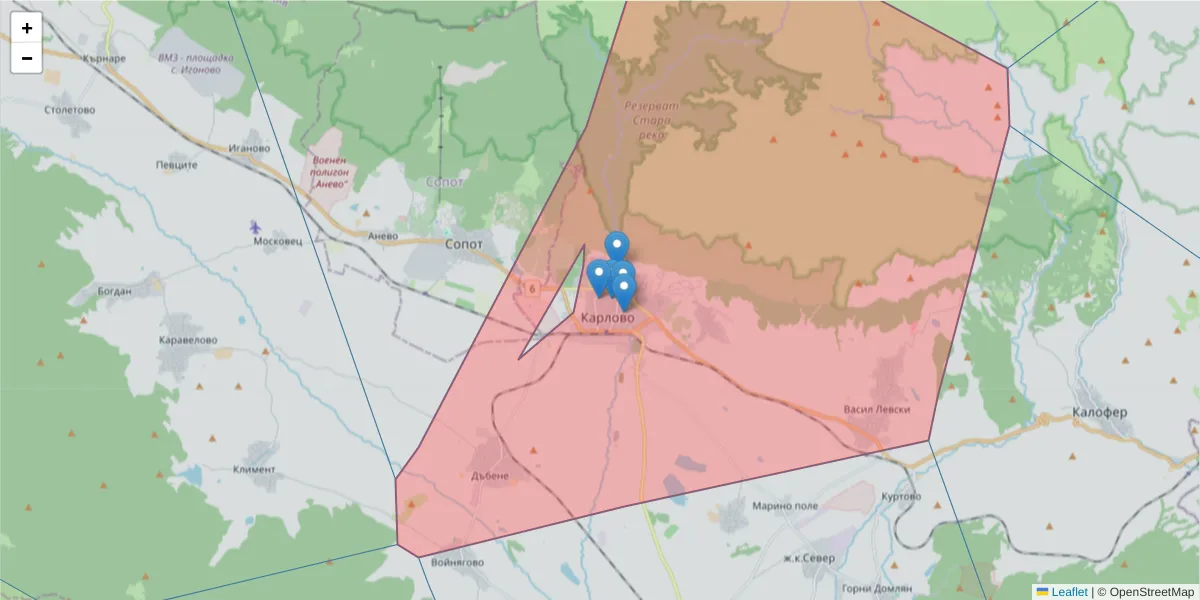 Карта на пощенски код  и съседните пощенски кодове в България
