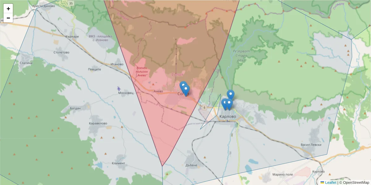Карта на пощенски код  и съседните пощенски кодове в България