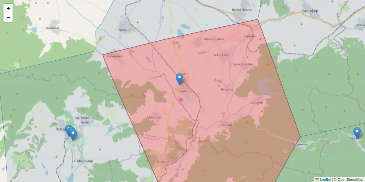 Карта на пощенски код  и съседните пощенски кодове в България