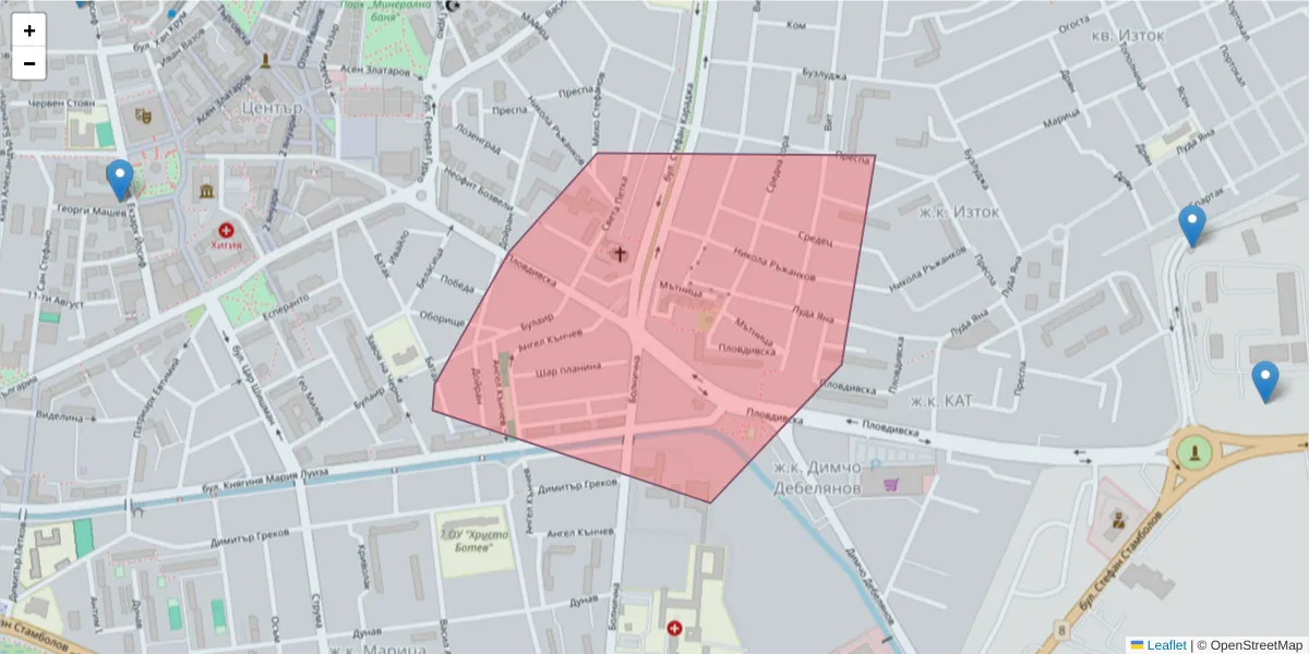 Карта на пощенски код  и съседните пощенски кодове в България