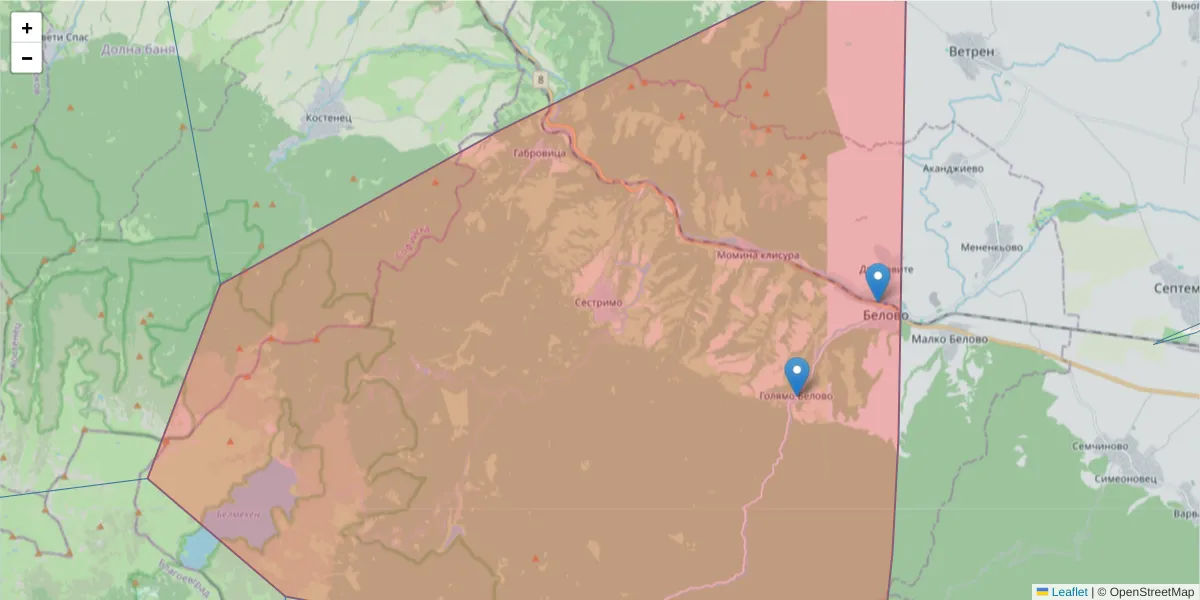 Карта на пощенски код  и съседните пощенски кодове в България
