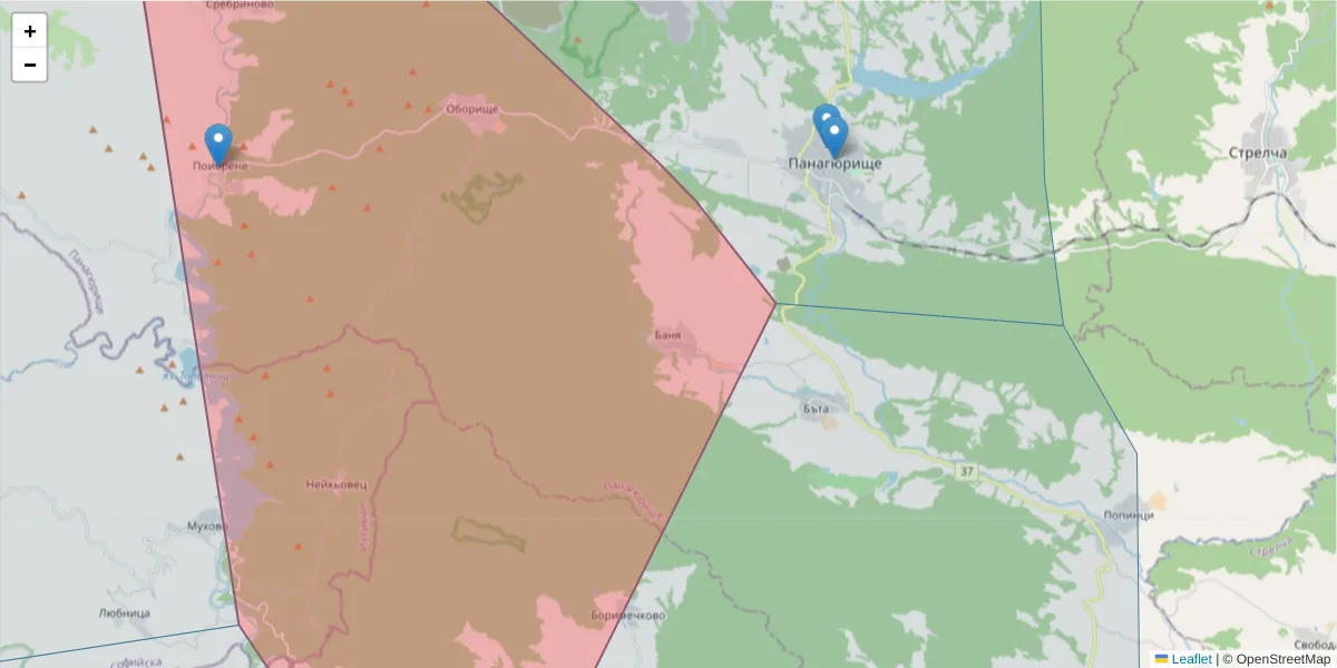 Карта на пощенски код  и съседните пощенски кодове в България