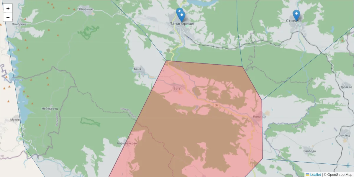 Карта на пощенски код  и съседните пощенски кодове в България