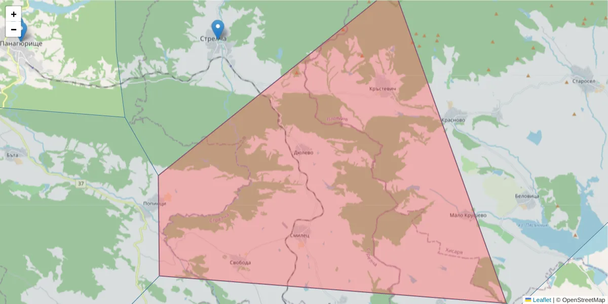 Карта на пощенски код  и съседните пощенски кодове в България