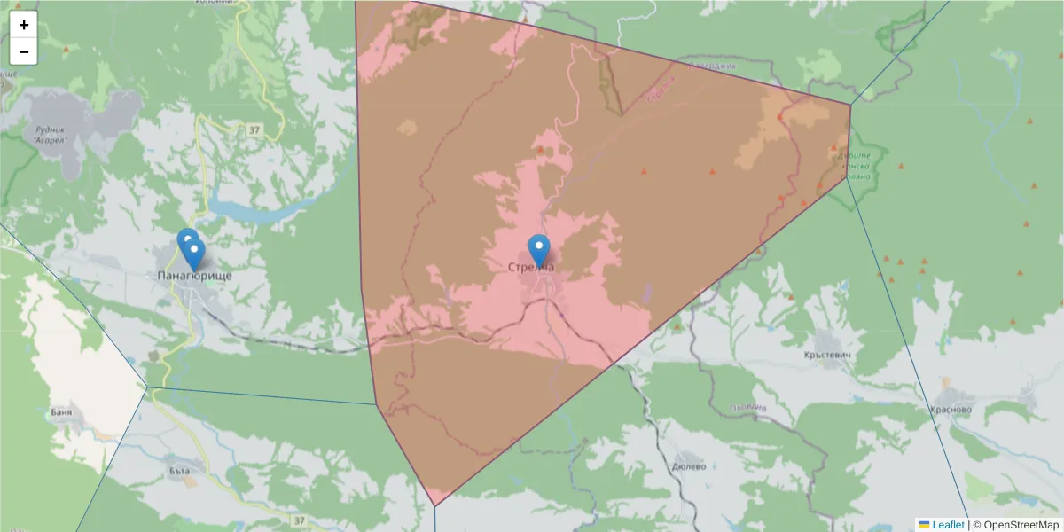 Карта на пощенски код  и съседните пощенски кодове в България