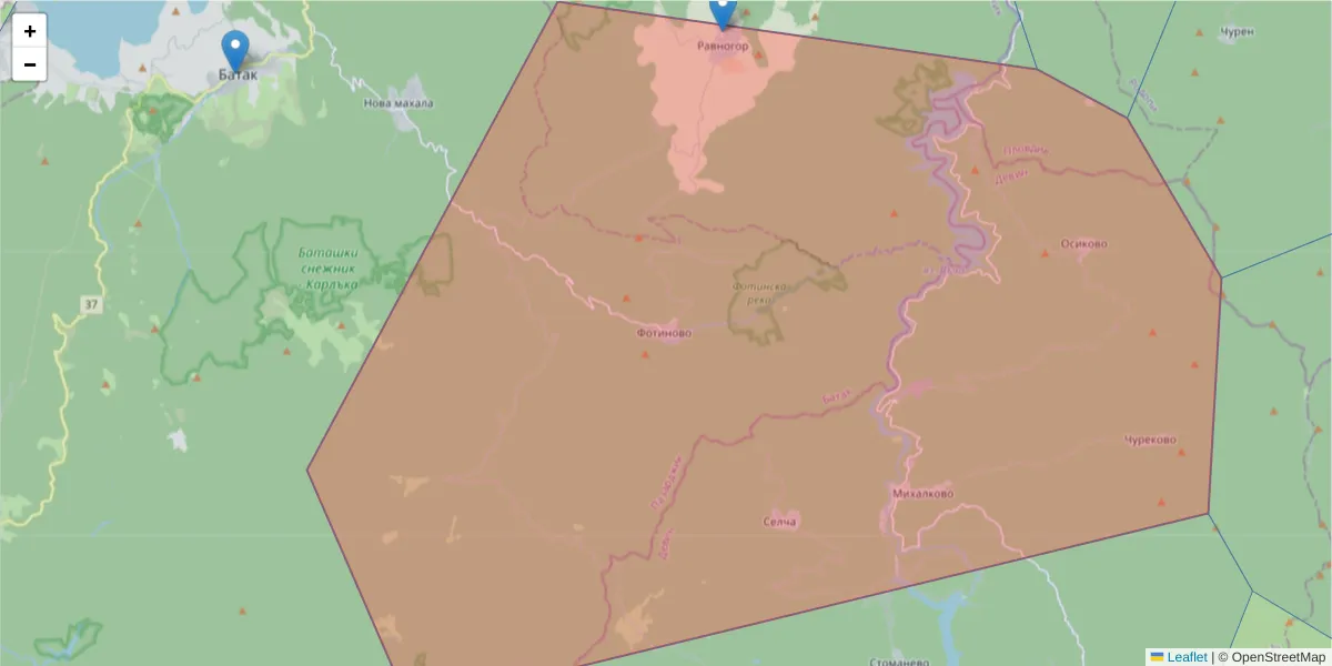 Карта на пощенски код  и съседните пощенски кодове в България