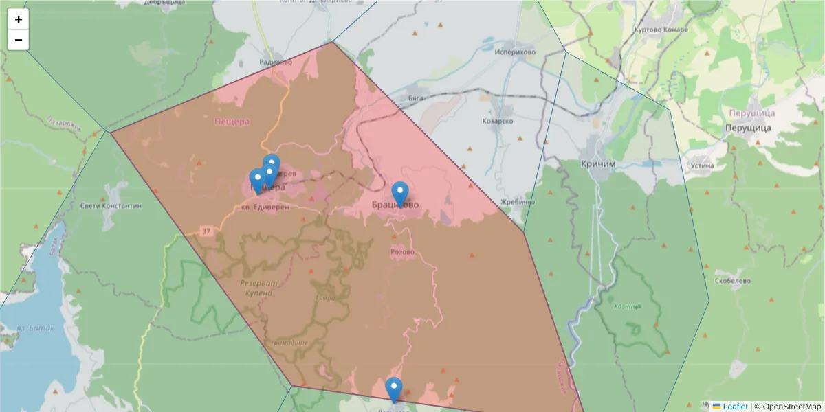 Карта на пощенски код  и съседните пощенски кодове в България