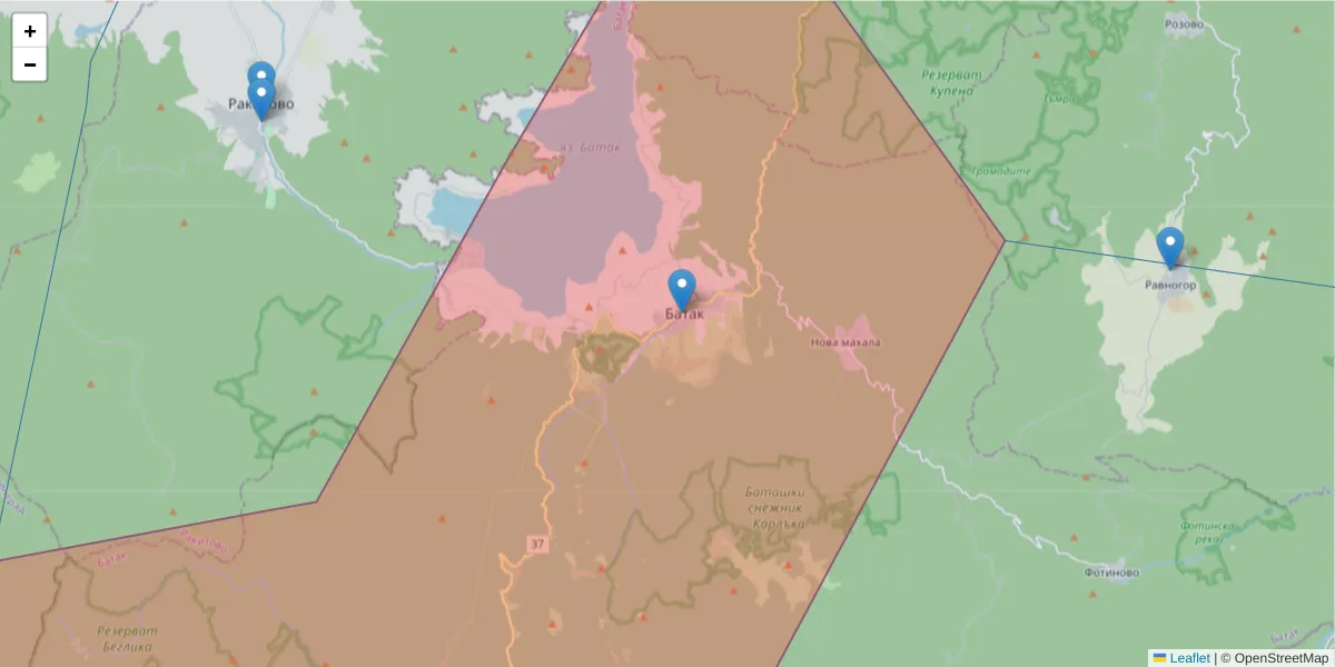 Карта на пощенски код  и съседните пощенски кодове в България