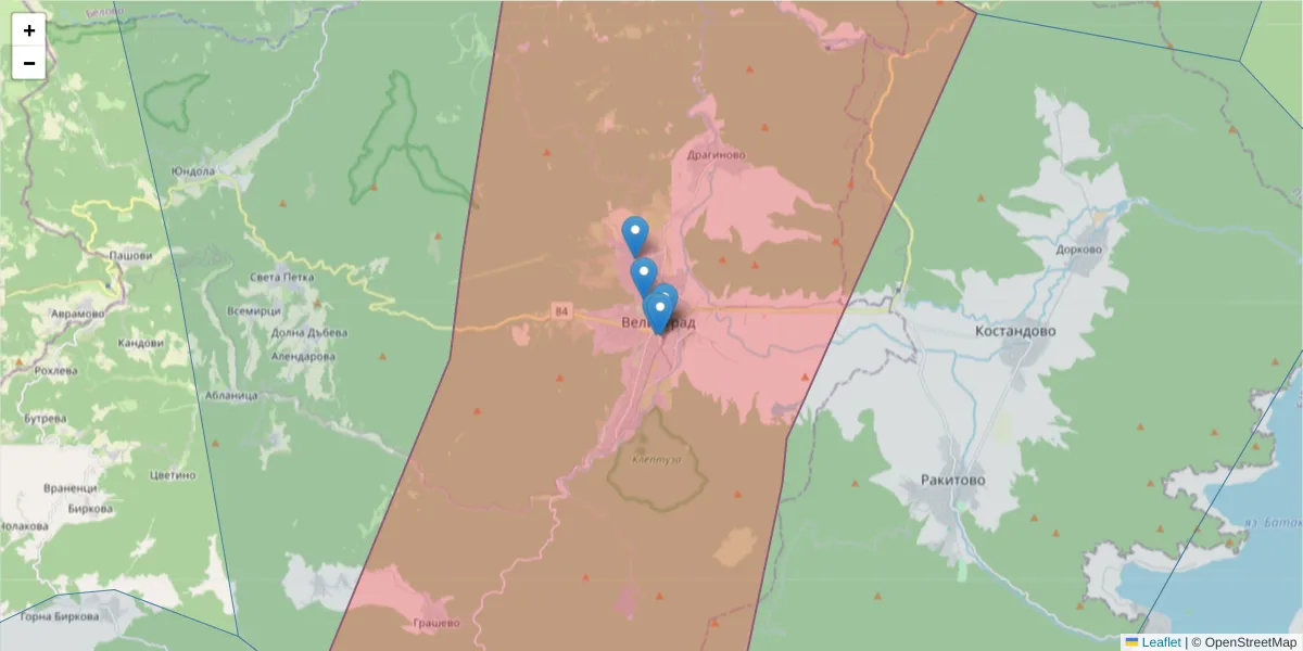 Карта на пощенски код  и съседните пощенски кодове в България