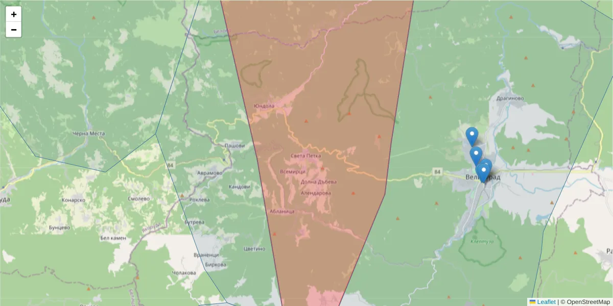 Карта на пощенски код  и съседните пощенски кодове в България