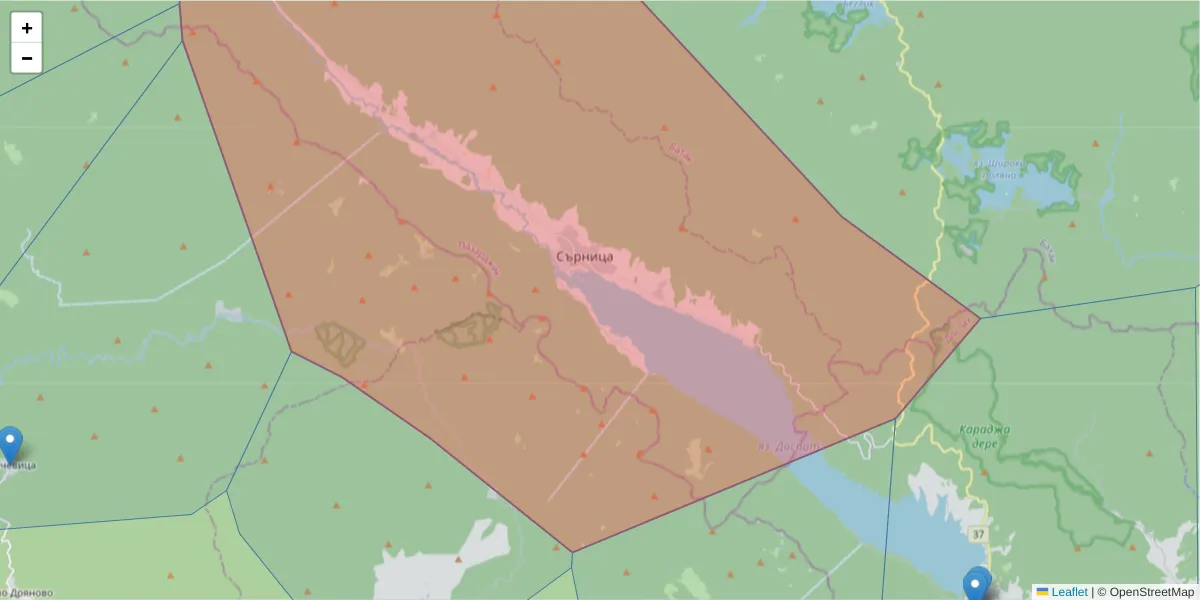 Карта на пощенски код  и съседните пощенски кодове в България