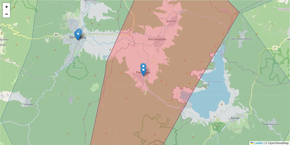 Карта на пощенски код  и съседните пощенски кодове в България