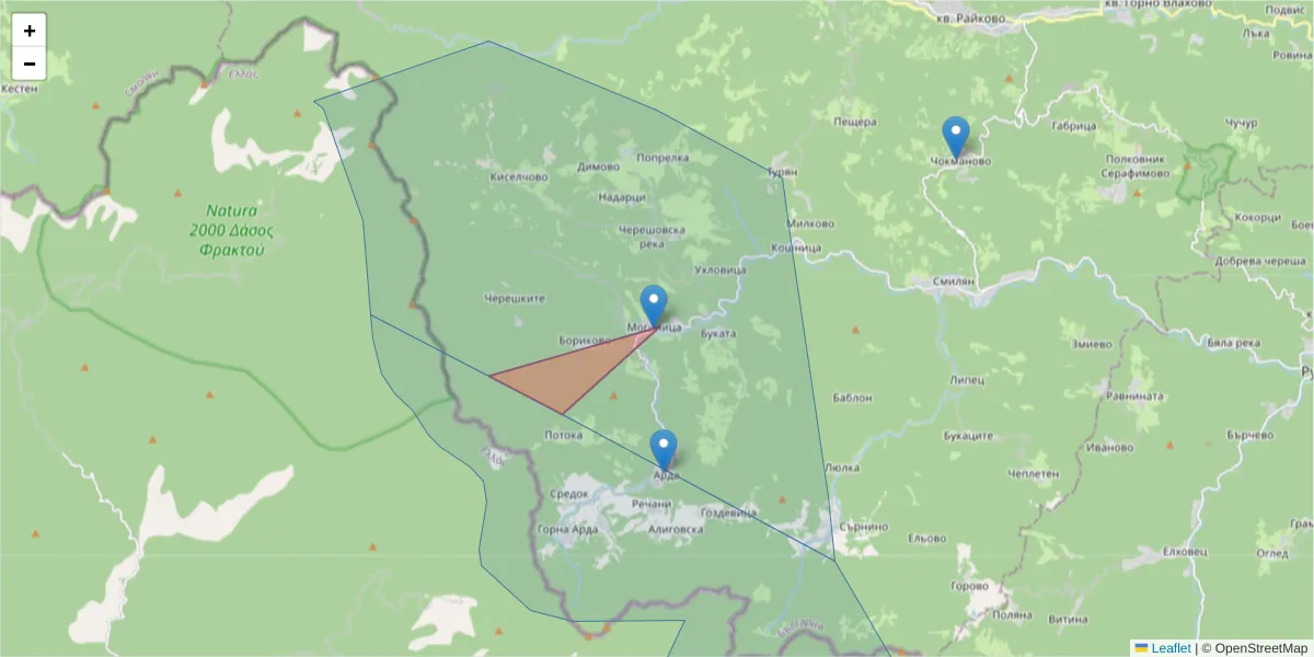 Карта на пощенски код  и съседните пощенски кодове в България