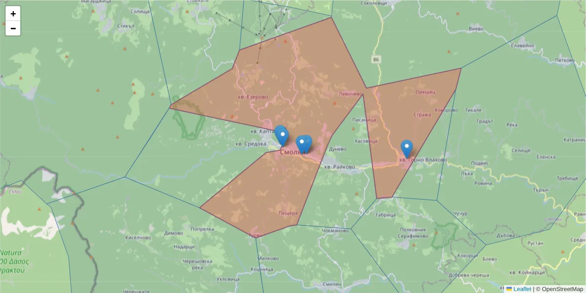 Карта на пощенски код  и съседните пощенски кодове в България