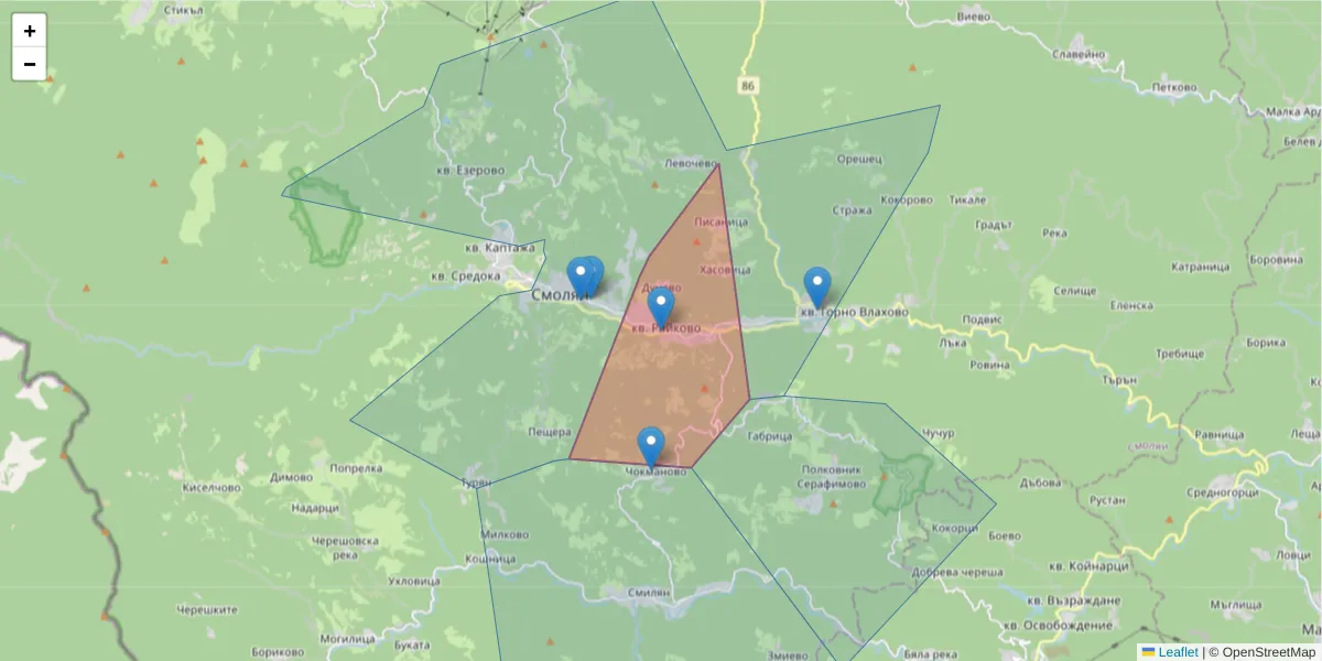 Карта на пощенски код  и съседните пощенски кодове в България