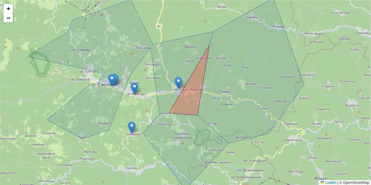 Карта на пощенски код  и съседните пощенски кодове в България