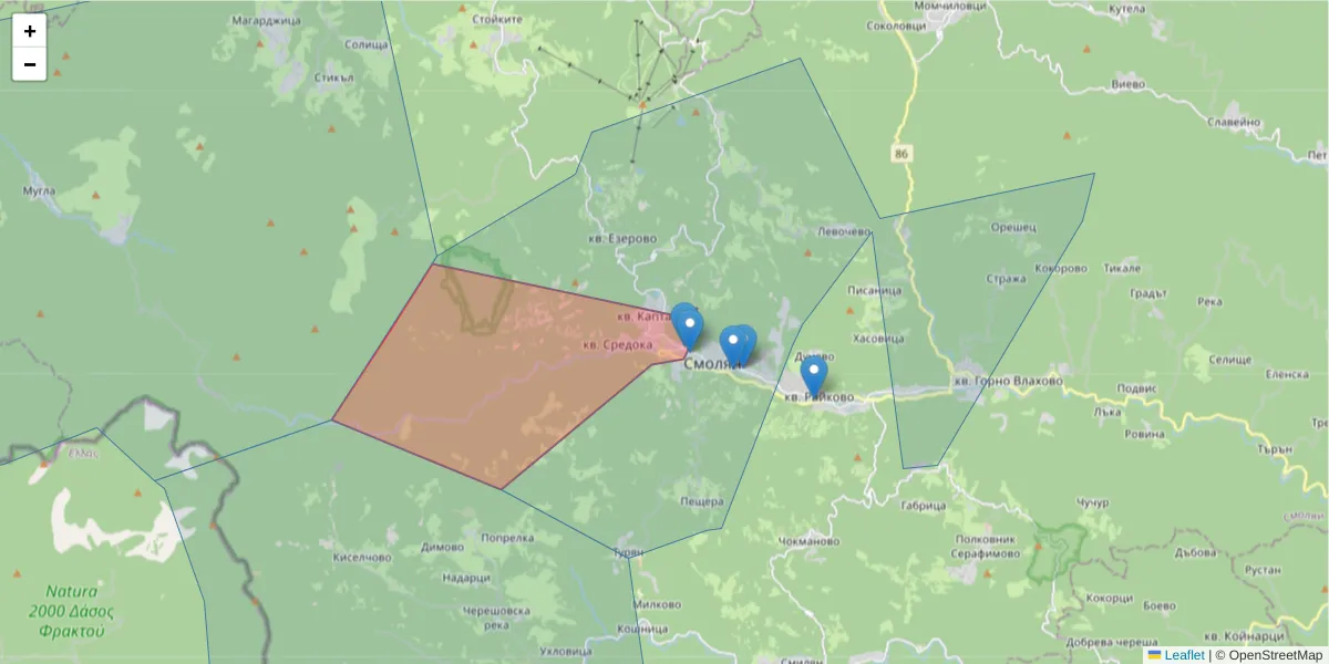 Карта на пощенски код  и съседните пощенски кодове в България