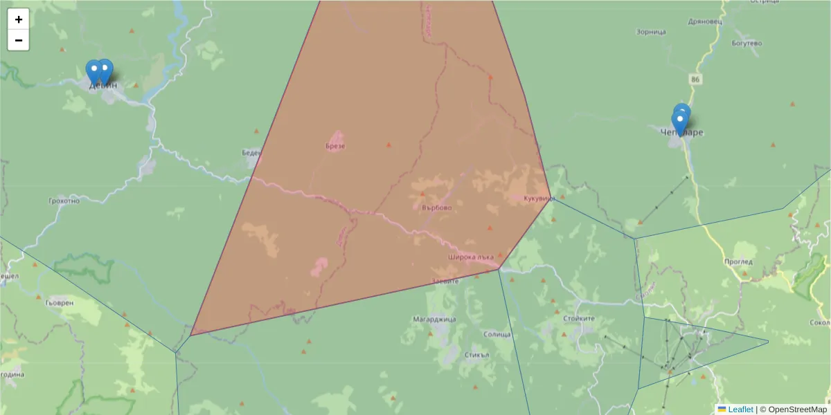 Карта на пощенски код  и съседните пощенски кодове в България