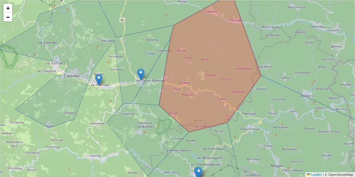 Карта на пощенски код  и съседните пощенски кодове в България