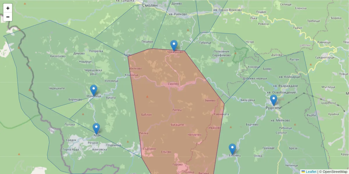 Карта на пощенски код  и съседните пощенски кодове в България