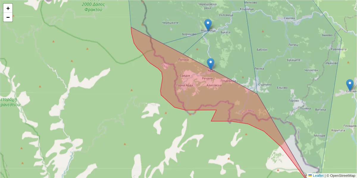 Карта на пощенски код  и съседните пощенски кодове в България
