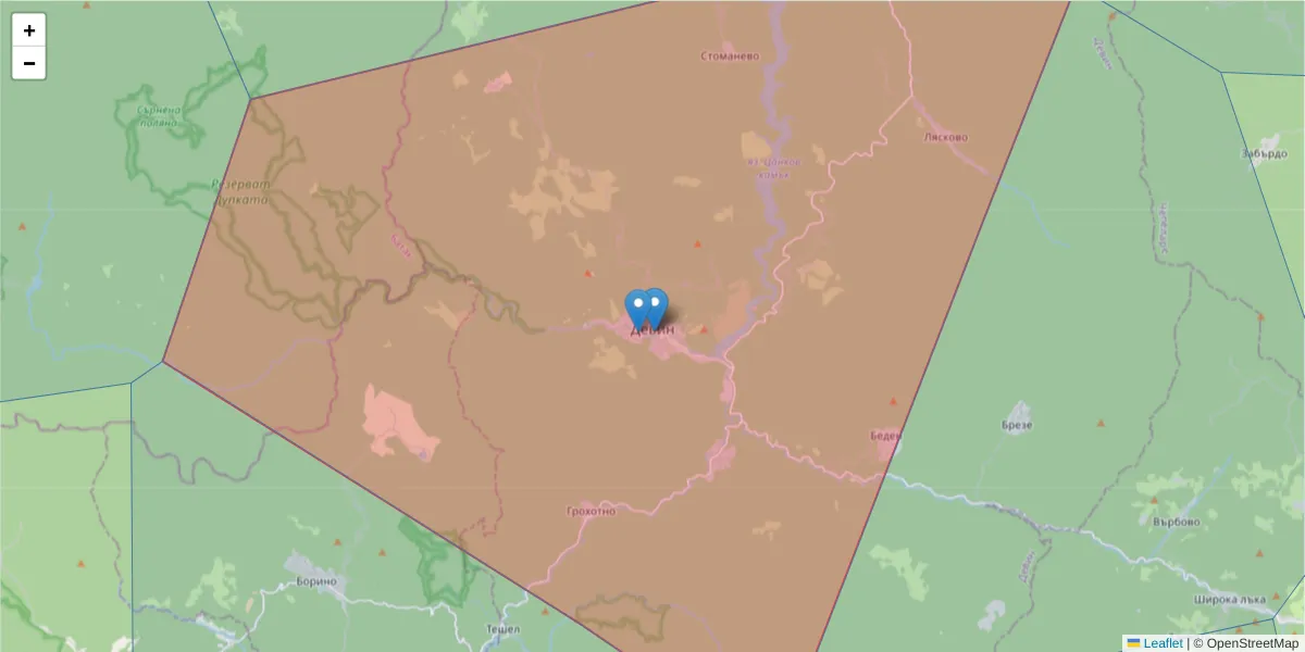 Карта на пощенски код  и съседните пощенски кодове в България