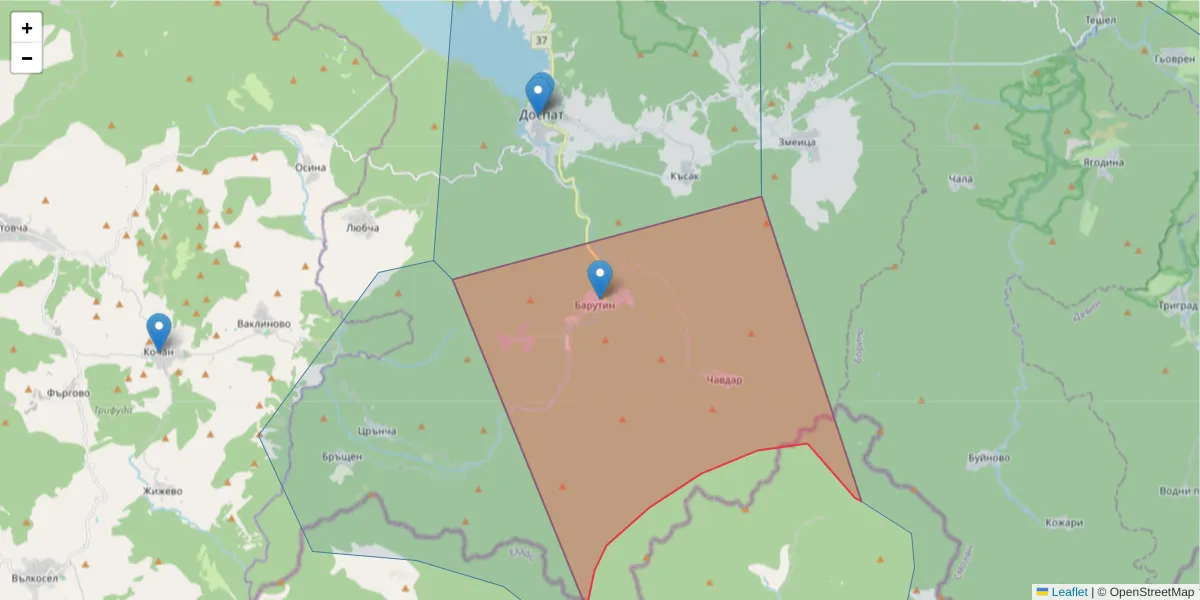 Карта на пощенски код  и съседните пощенски кодове в България