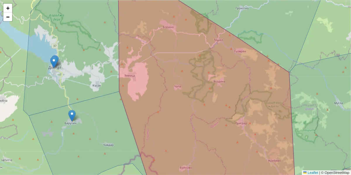 Карта на пощенски код  и съседните пощенски кодове в България