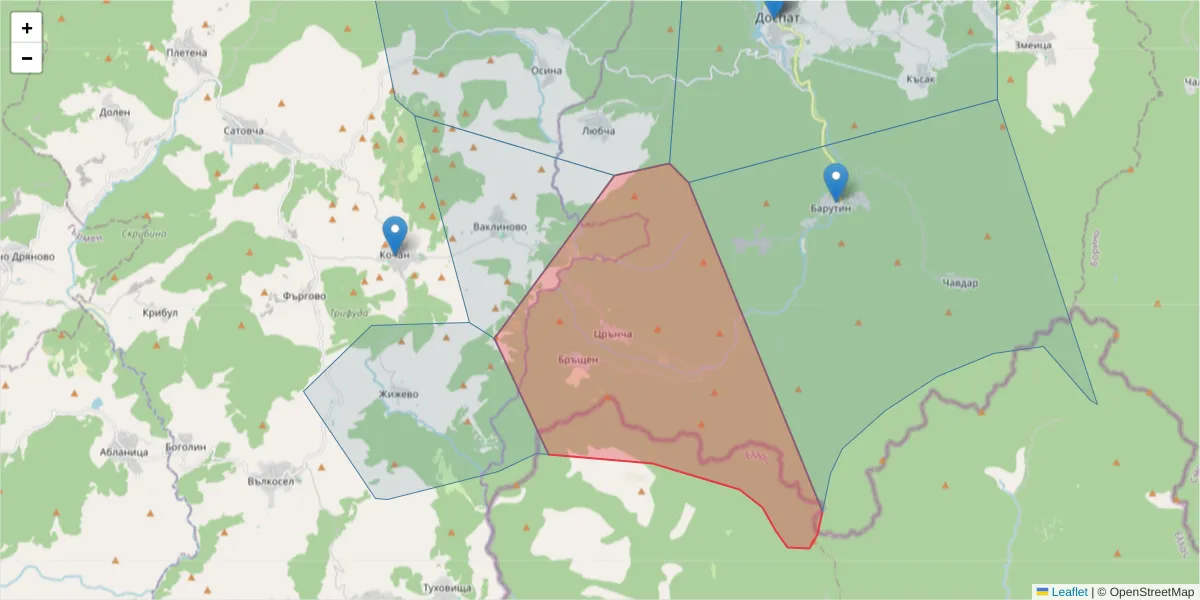 Карта на пощенски код  и съседните пощенски кодове в България