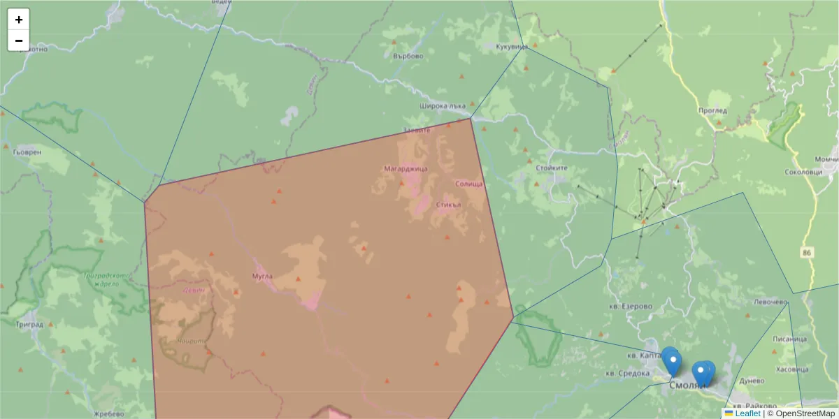 Карта на пощенски код  и съседните пощенски кодове в България