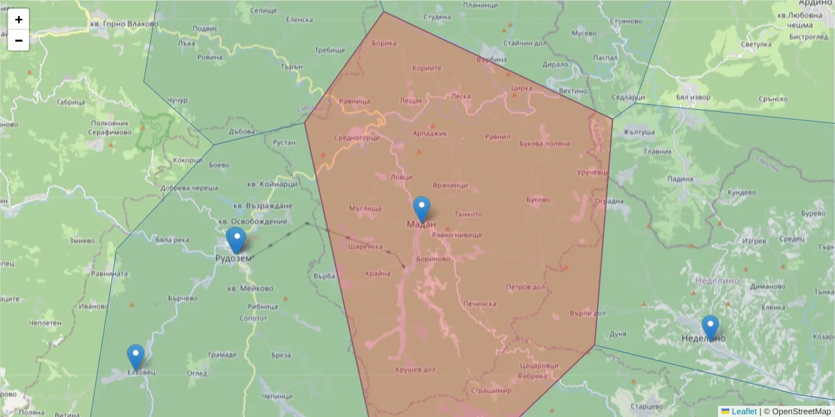 Карта на пощенски код  и съседните пощенски кодове в България